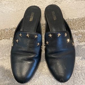 Michael by Michel Kors star embellished black leather mules slides flats size 9